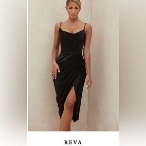 House of CB black satin Reva dress nwt